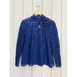 NWT J. Crew Lace & Ribbon Holiday Top 6 Long Sleeve Fairy Royal Blue H2306 NEW